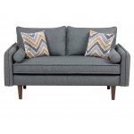 Mia Mid-Century Modern Gray Linen Loveseat Couch with USB Charging Ports & Pillows