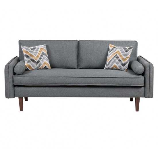 Mia Mid-Century Modern Gray Linen Sofa Couch with USB Charging Ports & Pillows