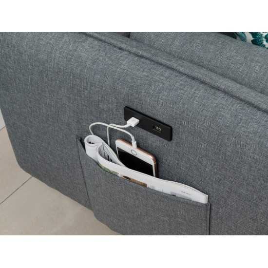 Mia Mid-Century Modern Gray Linen Sofa Couch with USB Charging Ports & Pillows