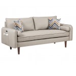 Mia Mid-Century Modern Beige Linen Sofa and Loveseat Living Room Set with USB Charging Ports & Pillows