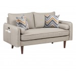 Mia Mid-Century Modern Beige Linen Sofa and Loveseat Living Room Set with USB Charging Ports & Pillows