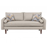 Mia Mid-Century Modern Beige Linen Sofa and Loveseat Living Room Set with USB Charging Ports & Pillows