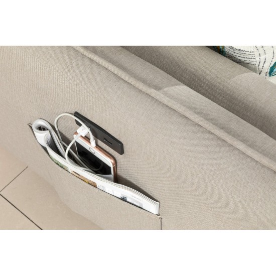 Mia Mid-Century Modern Beige Linen Loveseat Couch with USB Charging Ports & Pillows