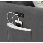 Abella Mid-Century Modern Dark Gray Woven Fabric Sofa and Loveseat Living Room Set with USB Charging Ports & Pillows