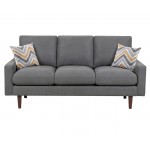 Abella Mid-Century Modern Dark Gray Woven Fabric Sofa and Loveseat Living Room Set with USB Charging Ports & Pillows