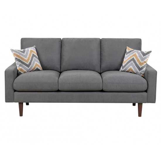 Abella Mid-Century Modern Dark Gray Woven Fabric Sofa and Loveseat Living Room Set with USB Charging Ports & Pillows