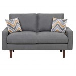 Abella Mid-Century Modern Dark Gray Woven Fabric Sofa and Loveseat Living Room Set with USB Charging Ports & Pillows