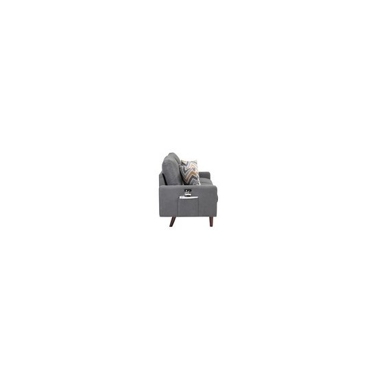 Abella Mid-Century Modern Dark Gray Woven Fabric Sofa and Loveseat Living Room Set with USB Charging Ports & Pillows