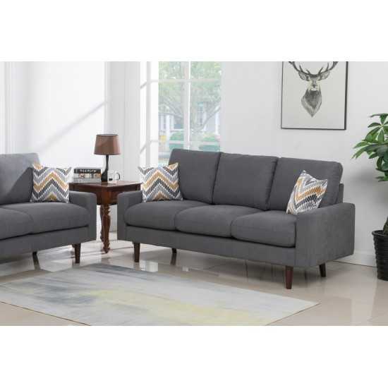 Abella Mid-Century Modern Dark Gray Woven Fabric Sofa Couch with USB Charging Ports & Pillows