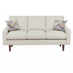 Abella Mid-Century Modern Beige Woven Fabric Sofa and Loveseat Living Room Set with USB Charging Ports & Pillows