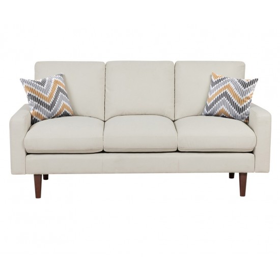 Abella Mid-Century Modern Beige Woven Fabric Sofa and Loveseat Living Room Set with USB Charging Ports & Pillows