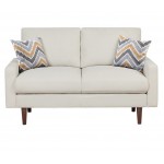 Abella Mid-Century Modern Beige Woven Fabric Sofa and Loveseat Living Room Set with USB Charging Ports & Pillows