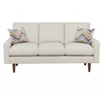 Abella Mid-Century Modern Beige Woven Fabric Sofa Couch with USB Charging Ports & Pillows