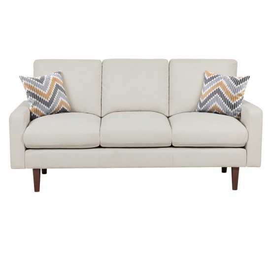 Abella Mid-Century Modern Beige Woven Fabric Sofa Couch with USB Charging Ports & Pillows