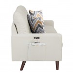 Abella Mid-Century Modern Beige Woven Fabric Sofa Couch with USB Charging Ports & Pillows