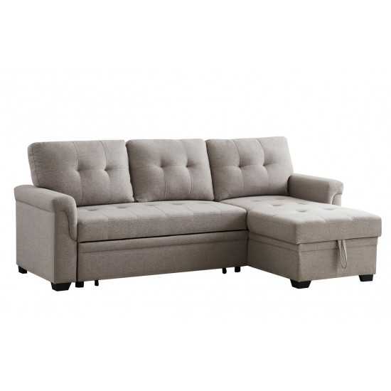 Lucca Light Gray Linen Reversible Sleeper Sectional Sofa with Storage Chaise