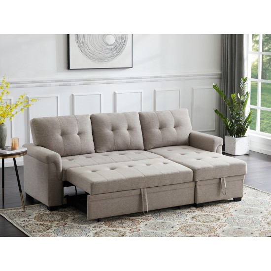 Lucca Light Gray Linen Reversible Sleeper Sectional Sofa with Storage Chaise