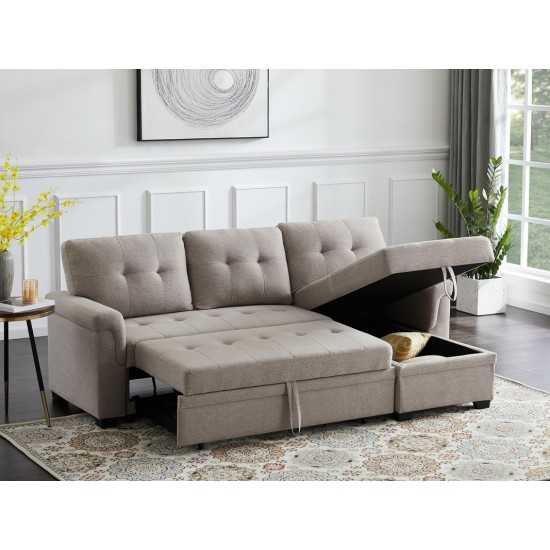 Lucca Light Gray Linen Reversible Sleeper Sectional Sofa with Storage Chaise