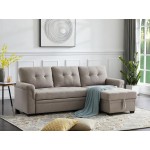 Lucca Light Gray Linen Reversible Sleeper Sectional Sofa with Storage Chaise