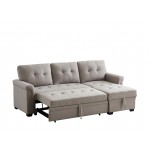 Lucca Light Gray Linen Reversible Sleeper Sectional Sofa with Storage Chaise