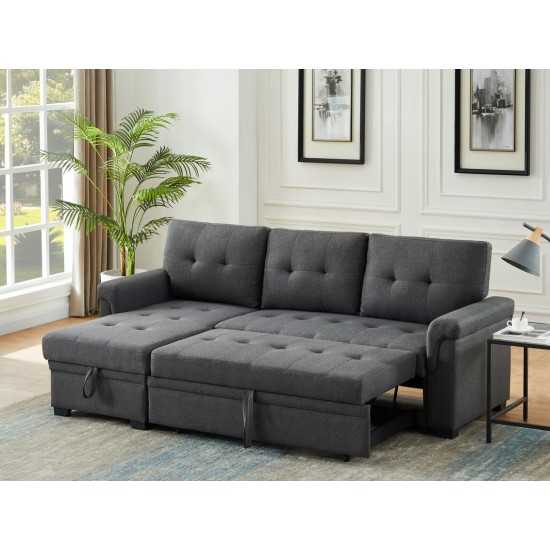 Lucca Dark Gray Linen Reversible Sleeper Sectional Sofa with Storage Chaise