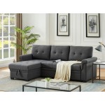 Lucca Dark Gray Linen Reversible Sleeper Sectional Sofa with Storage Chaise