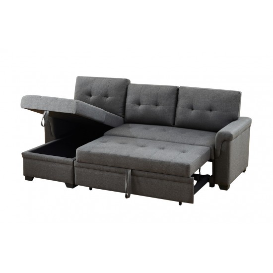 Lucca Dark Gray Linen Reversible Sleeper Sectional Sofa with Storage Chaise