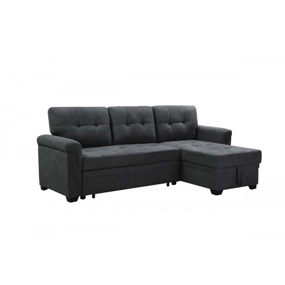 Lucca Dark Gray Fabric Reversible Sectional Sleeper Sofa Chaise with Storage