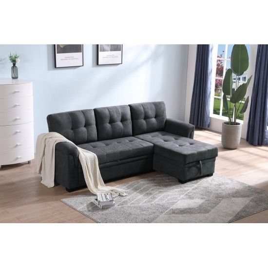 Lucca Dark Gray Fabric Reversible Sectional Sleeper Sofa Chaise with Storage