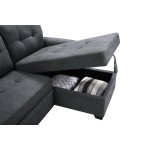 Lucca Dark Gray Fabric Reversible Sectional Sleeper Sofa Chaise with Storage