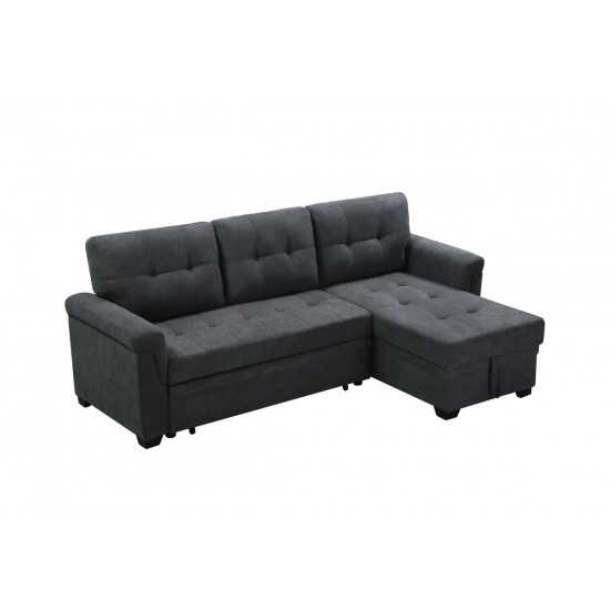 Lucca Dark Gray Fabric Reversible Sectional Sleeper Sofa Chaise with Storage