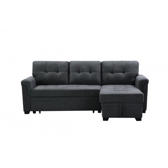 Lucca Dark Gray Fabric Reversible Sectional Sleeper Sofa Chaise with Storage