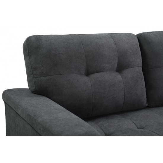 Lucca Dark Gray Fabric Reversible Sectional Sleeper Sofa Chaise with Storage