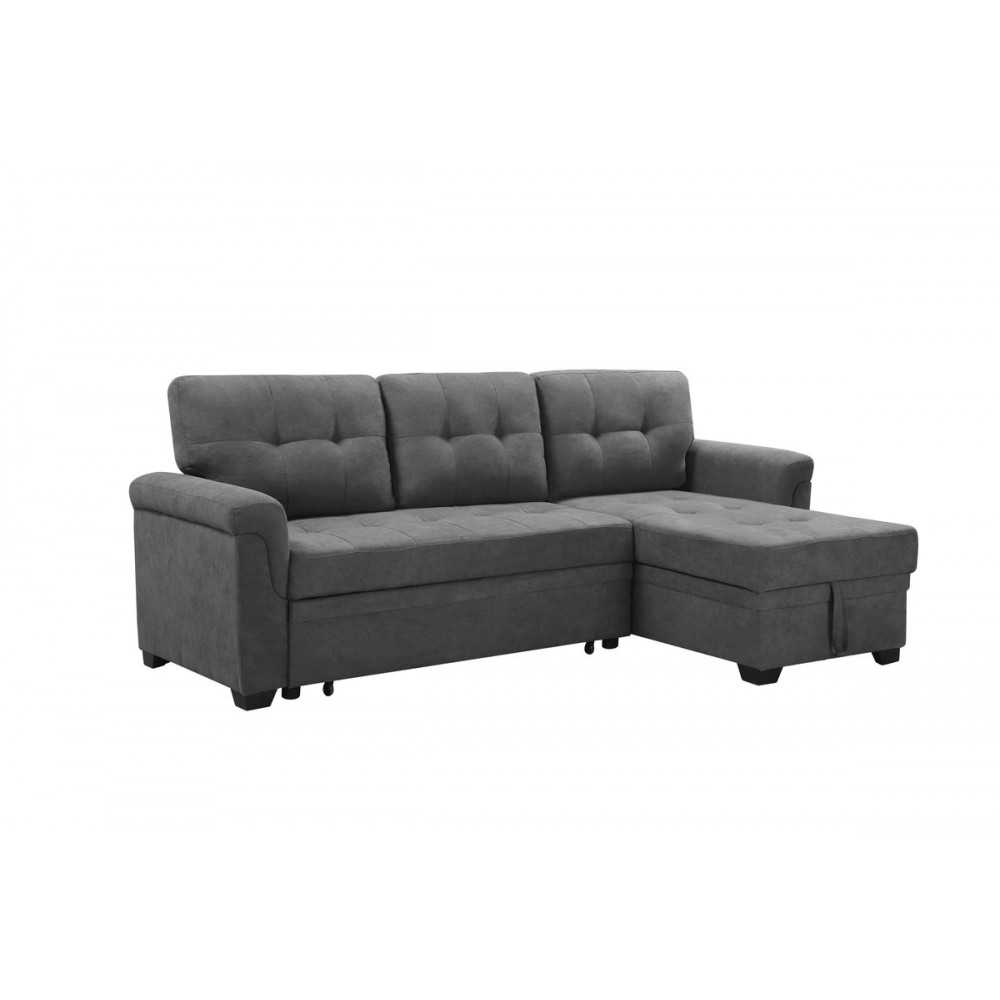 Lucca Gray Fabric Reversible Sectional Sleeper Sofa Chaise with Storage