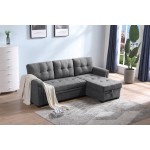 Lucca Gray Fabric Reversible Sectional Sleeper Sofa Chaise with Storage