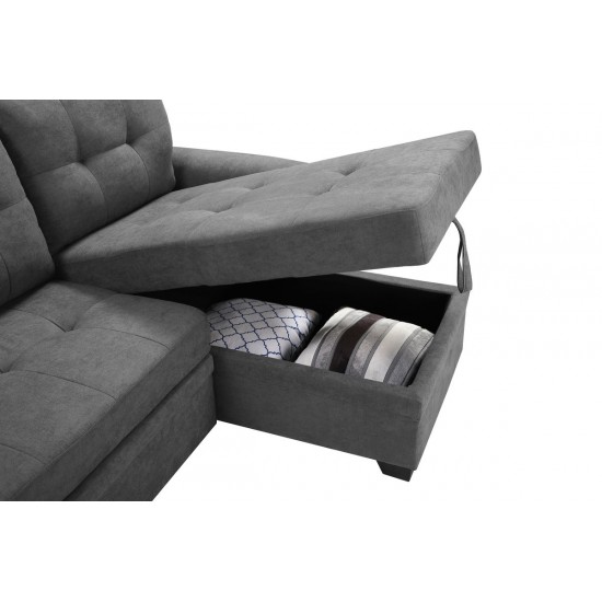 Lucca Gray Fabric Reversible Sectional Sleeper Sofa Chaise with Storage