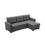 Lucca Gray Fabric Reversible Sectional Sleeper Sofa Chaise with Storage