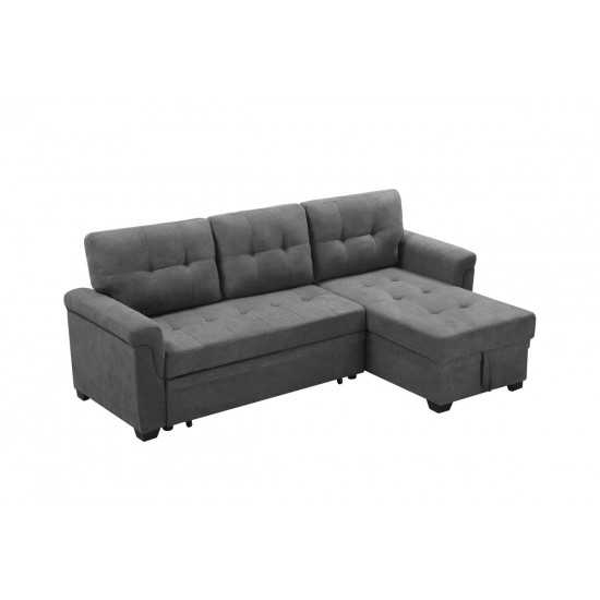 Lucca Gray Fabric Reversible Sectional Sleeper Sofa Chaise with Storage