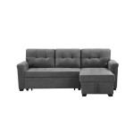 Lucca Gray Fabric Reversible Sectional Sleeper Sofa Chaise with Storage