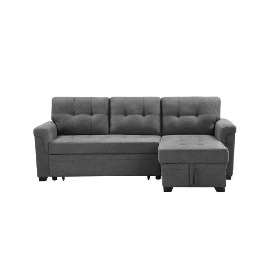 Lucca Gray Fabric Reversible Sectional Sleeper Sofa Chaise with Storage