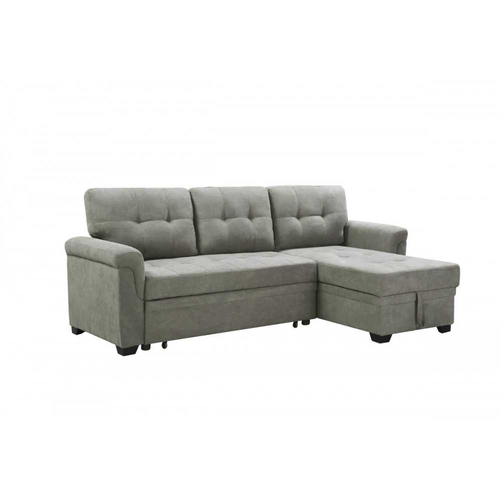 Lucca Light Gray Fabric Reversible Sectional Sleeper Sofa Chaise with Storage