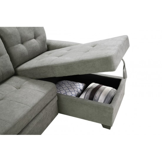 Lucca Light Gray Fabric Reversible Sectional Sleeper Sofa Chaise with Storage