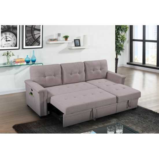 Ashlyn Light Gray Reversible Sleeper Sectional Sofa with Storage Chaise, USB Charging Ports and Pocket