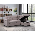 Ashlyn Light Gray Reversible Sleeper Sectional Sofa with Storage Chaise, USB Charging Ports and Pocket