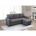 Ashlyn Dark Gray Reversible Sleeper Sectional Sofa with Storage Chaise, USB Charging Ports and Pocket