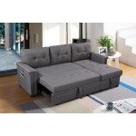 Ashlyn Dark Gray Reversible Sleeper Sectional Sofa with Storage Chaise, USB Charging Ports and Pocket