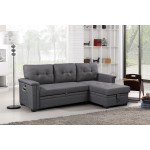 Ashlyn Dark Gray Reversible Sleeper Sectional Sofa with Storage Chaise, USB Charging Ports and Pocket