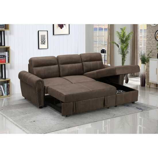 Ashton Saddle Brown Microfiber Reversible Sleeper Sectional Sofa Chaise