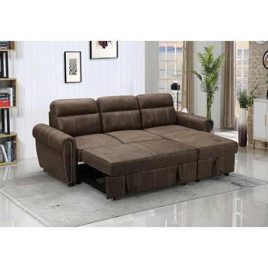 Ashton Saddle Brown Microfiber Reversible Sleeper Sectional Sofa Chaise