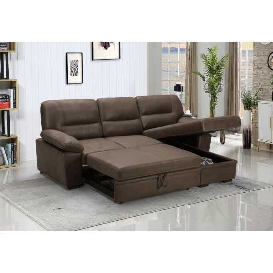 Kipling Saddle Brown Microfiber Reversible Sleeper Sectional Sofa Chaise